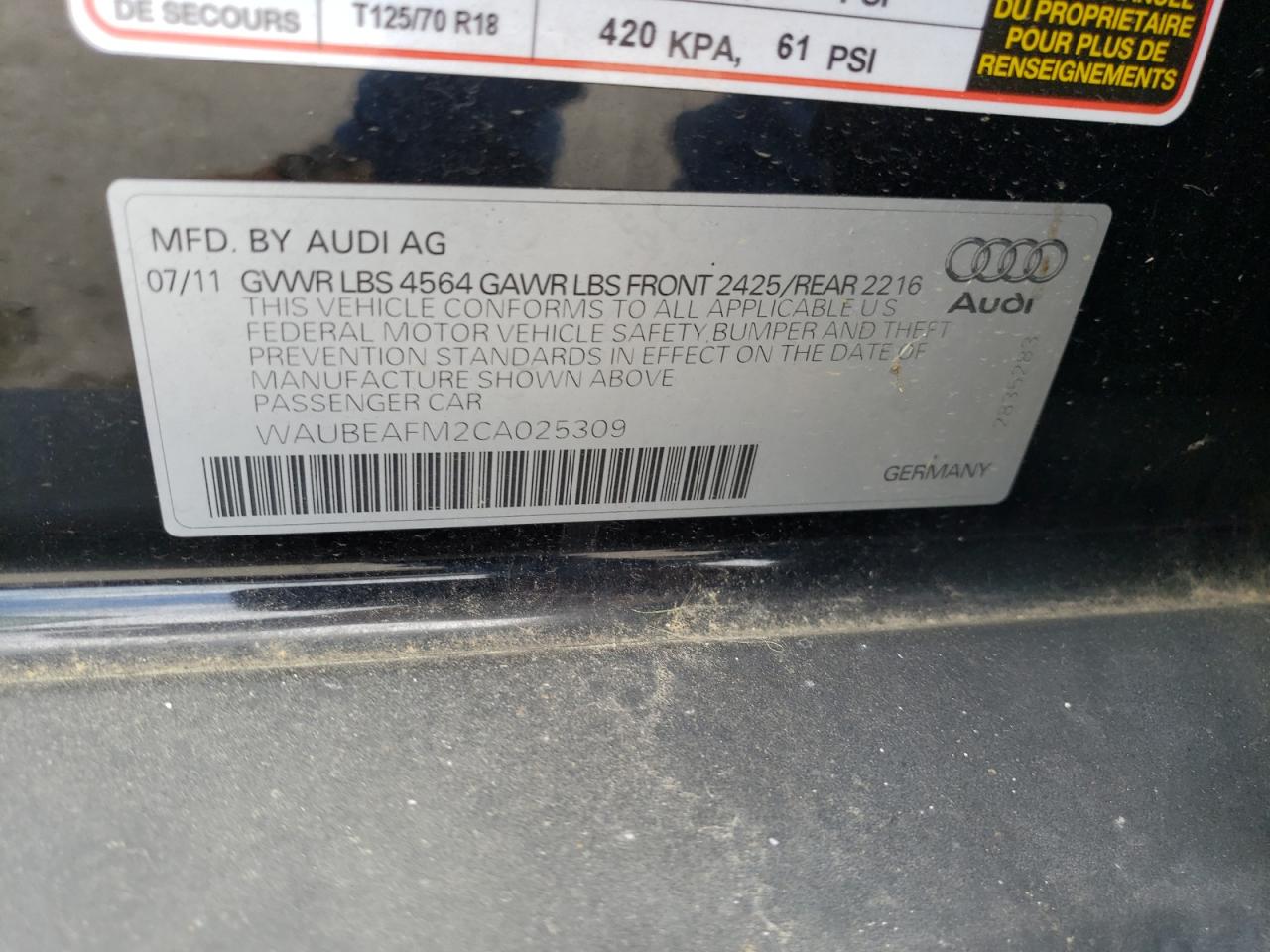 Photo 10 from auction – 2012 AUDI A3 PREMIUM with VIN WAUBEAFM2CA025309