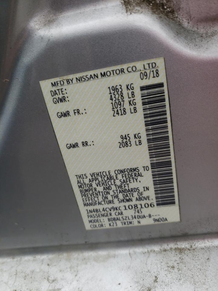 Photo 10 from auction – 2019 NISSAN ALTIMA SR with VIN 1N4BL4CV9KC108106