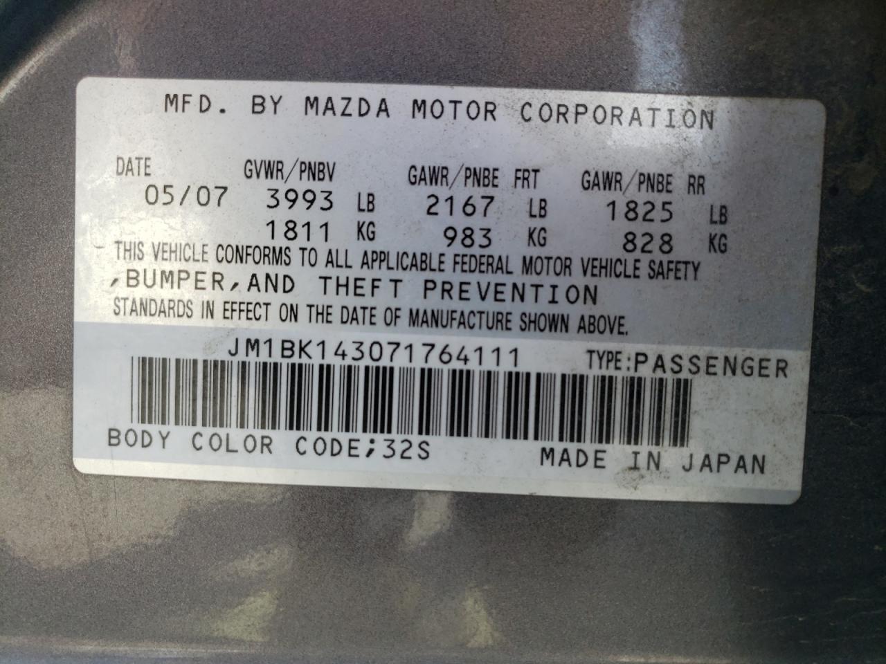 Photo 10 from auction – 2007 MAZDA 3 HATCHBAC with VIN JM1BK143071764111