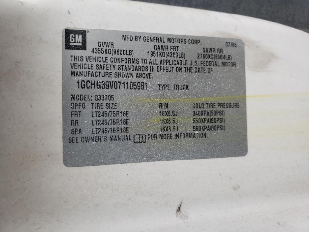 Photo 10 from auction – 2007 CHEVROLET EXPRESS G3 with VIN 1GCHG39V071105981