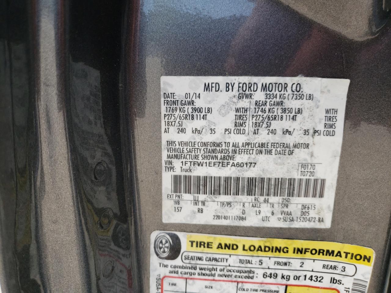 Photo 10 from auction – 2014 FORD F150 SUPER with VIN 1FTFW1EF7EFA60177