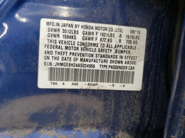 Photo 10 from auction – 2010 HONDA FIT with VIN JHMGE8H24AS024956