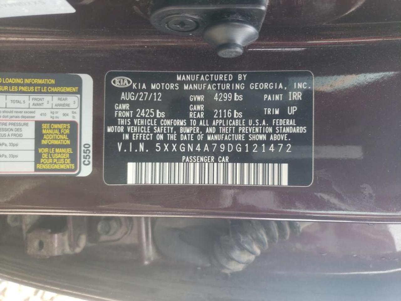 Photo 10 from auction – 2013 KIA OPTIMA EX with VIN 5XXGN4A79DG121472