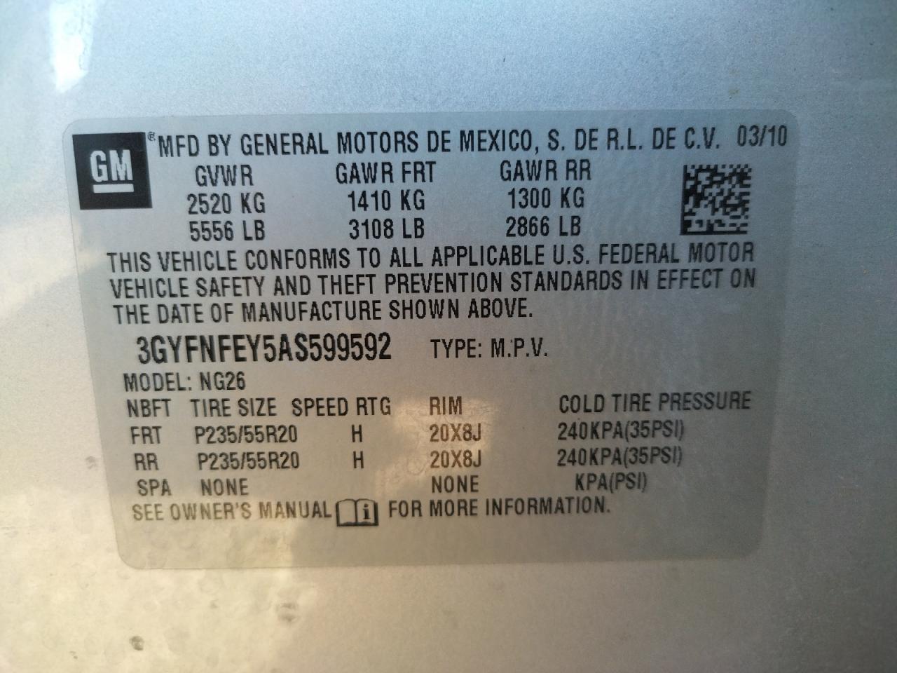 Photo 10 from auction – 2010 CADILLAC SRX PREMIU with VIN 3GYFNFEY5AS599592