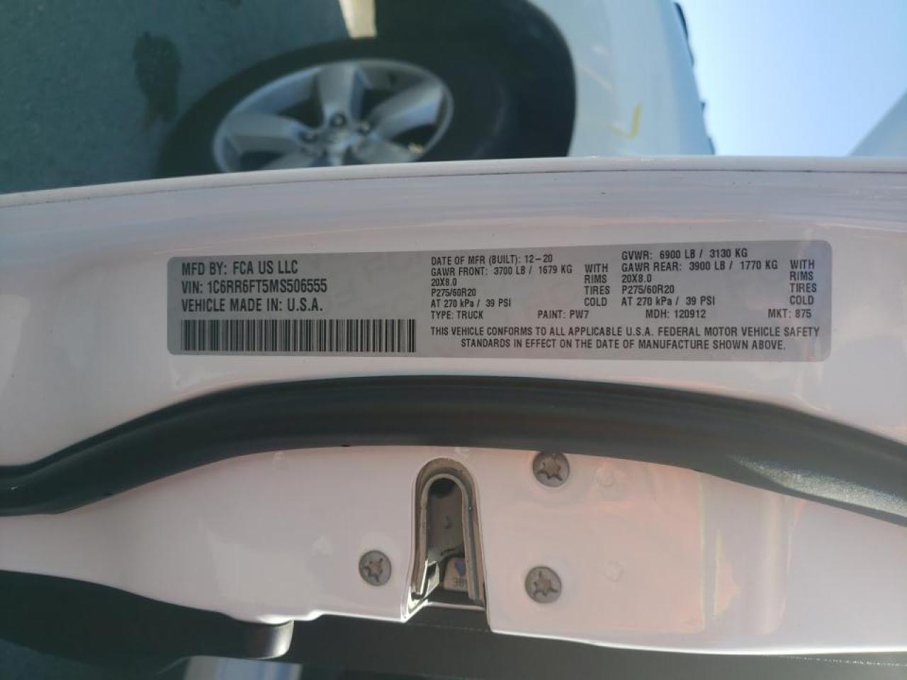 Photo 10 from auction – 2021 RAM 1500 CLASS with VIN 1C6RR6FT5MS506555