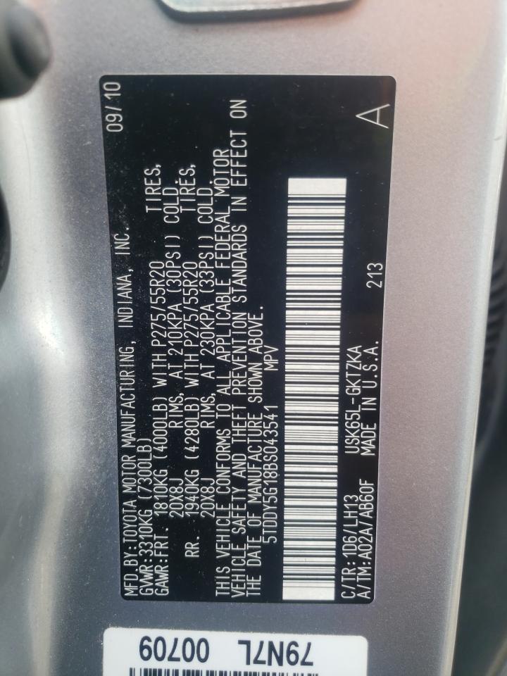 Photo 10 from auction – 2011 TOYOTA SEQUOIA PL with VIN 5TDDY5G18BS043541