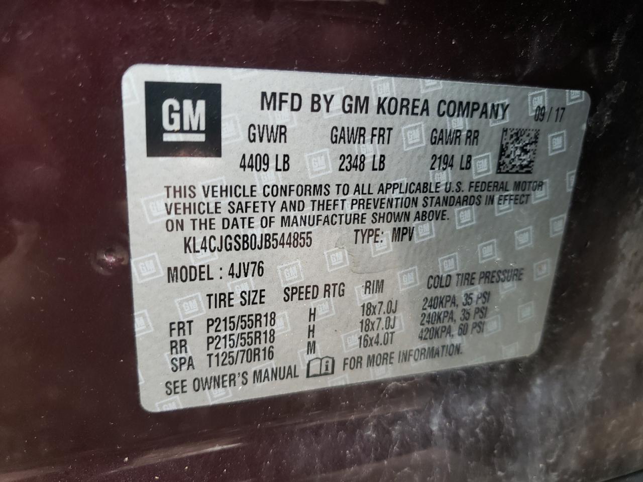 Photo 10 from auction – 2018 BUICK ENCORE ESS with VIN KL4CJGSB0JB544855
