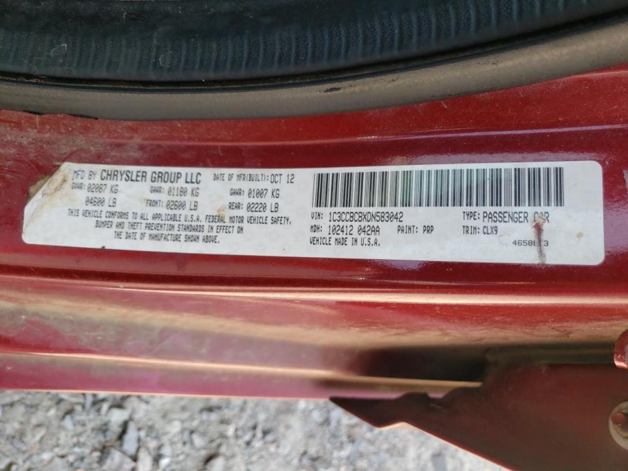 Photo 10 from auction – 2013 CHRYSLER 200 LIMITE with VIN 1C3CCBCBXDN583042