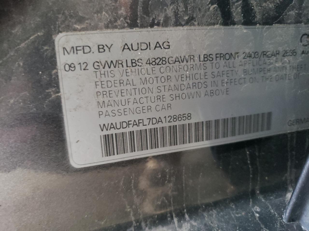 Photo 10 from auction – 2013 AUDI A4 PREMIUM with VIN WAUDFAFL7DA128658