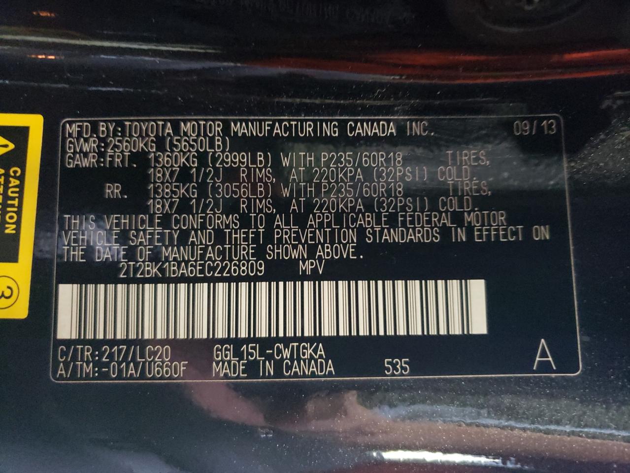 Photo 10 from auction – 2014 LEXUS RX 350 BAS with VIN 2T2BK1BA6EC226809