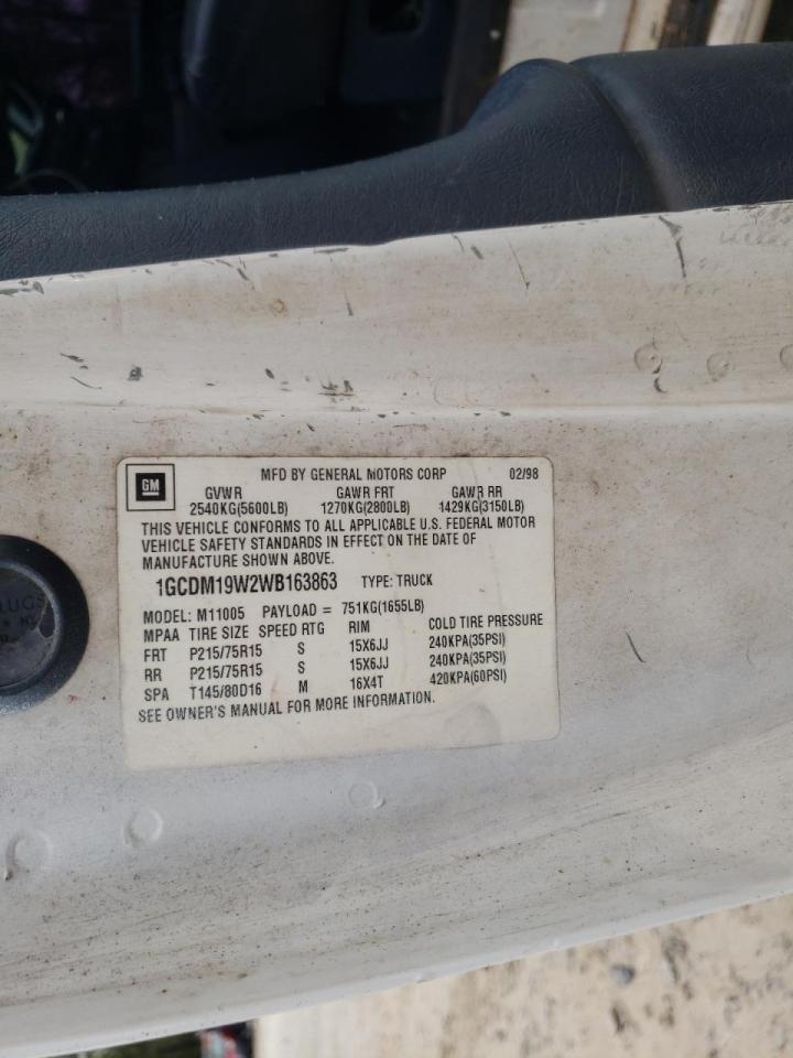 Photo 10 from auction – 1998 CHEVROLET ASTRO with VIN 1GCDM19W2WB163863