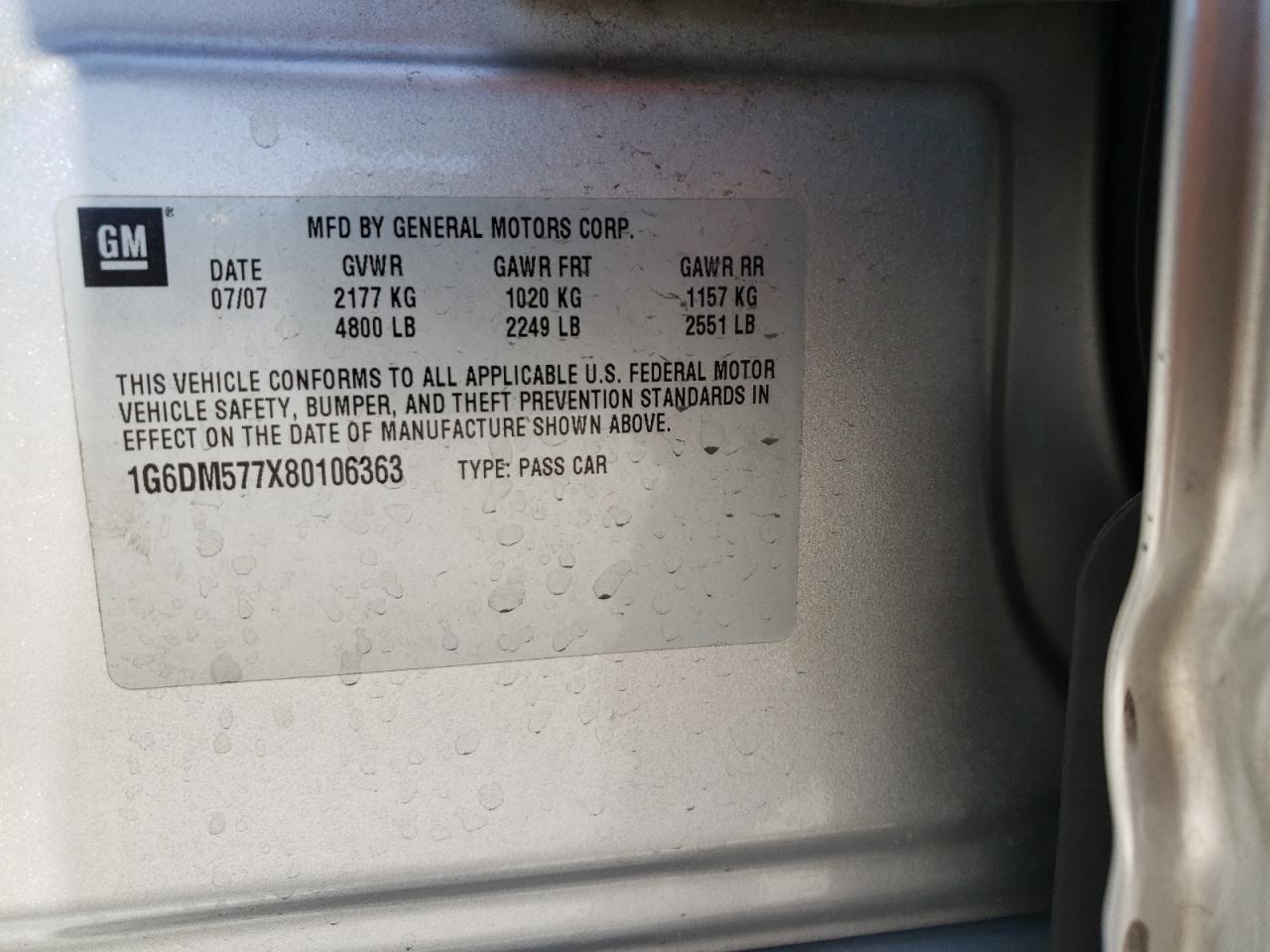 Photo 10 from auction – 2008 CADILLAC CTS with VIN 1G6DM577X80106363