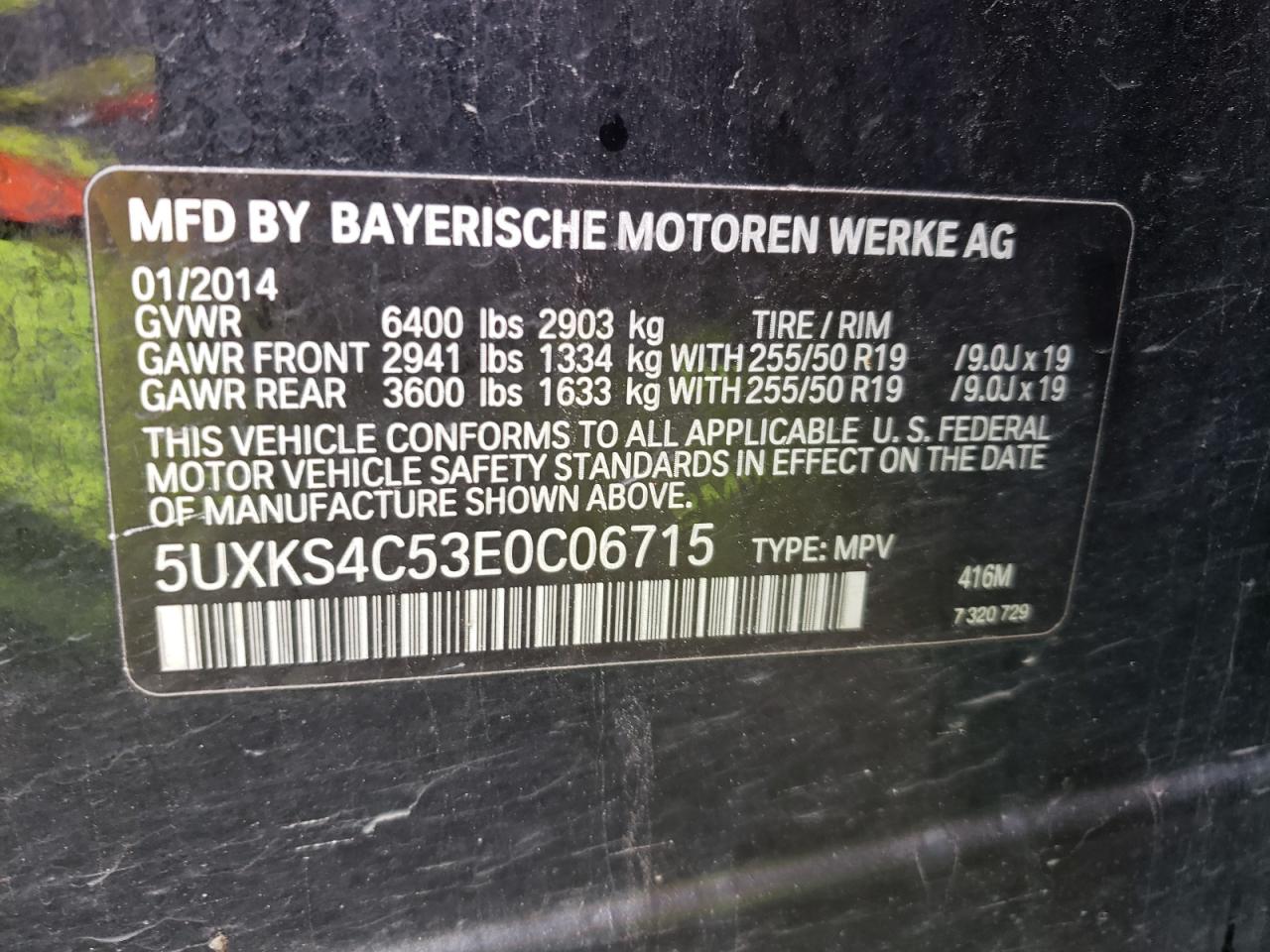 Photo 10 from auction – 2014 BMW X5 XDRIVE3 with VIN 5UXKS4C53E0C06715