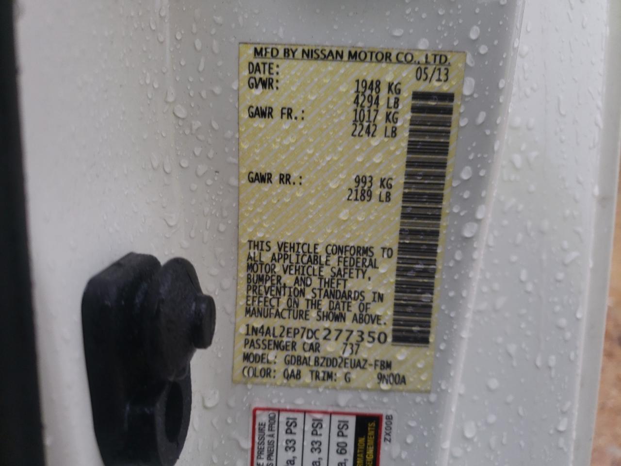Photo 10 from auction – 2013 NISSAN ALTIMA S with VIN 1N4AL2EP7DC277350