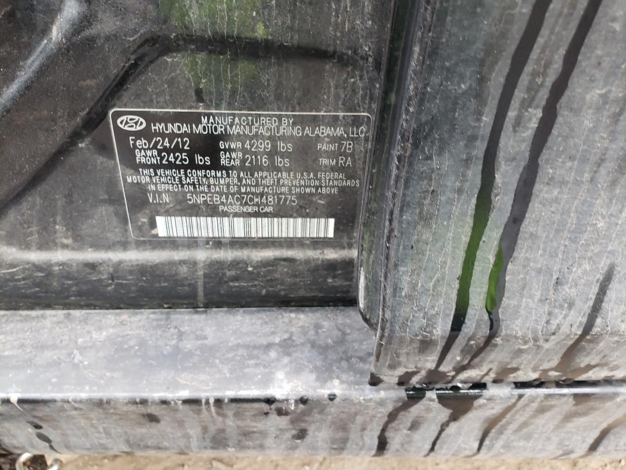Photo 10 from auction – 2012 HYUNDAI SONATA GLS with VIN 5NPEB4AC7CH481775