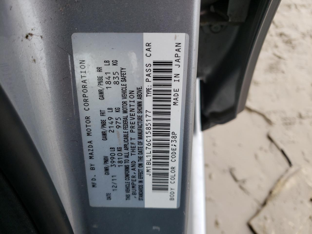 Photo 10 from auction – 2012 MAZDA 3 I with VIN JM1BL1L76C1585177
