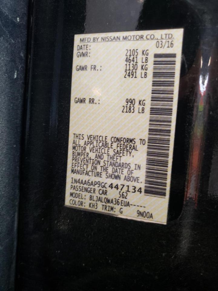 Photo 10 from auction – 2016 NISSAN MAXIMA 3.5 with VIN 1N4AA6AP9GC447134