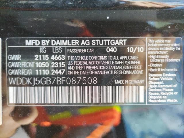 Photo 10 from auction – 2011 MERCEDES-BENZ E 350 with VIN WDDKJ5GB7BF087508