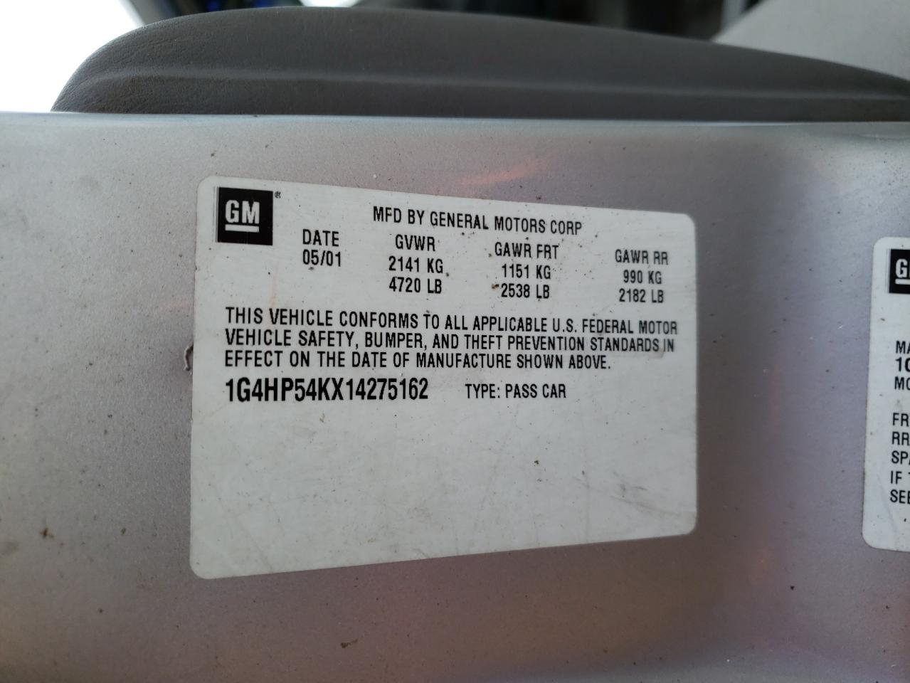 Photo 10 from auction – 2001 BUICK LESABRE with VIN 1G4HP54KX14275162