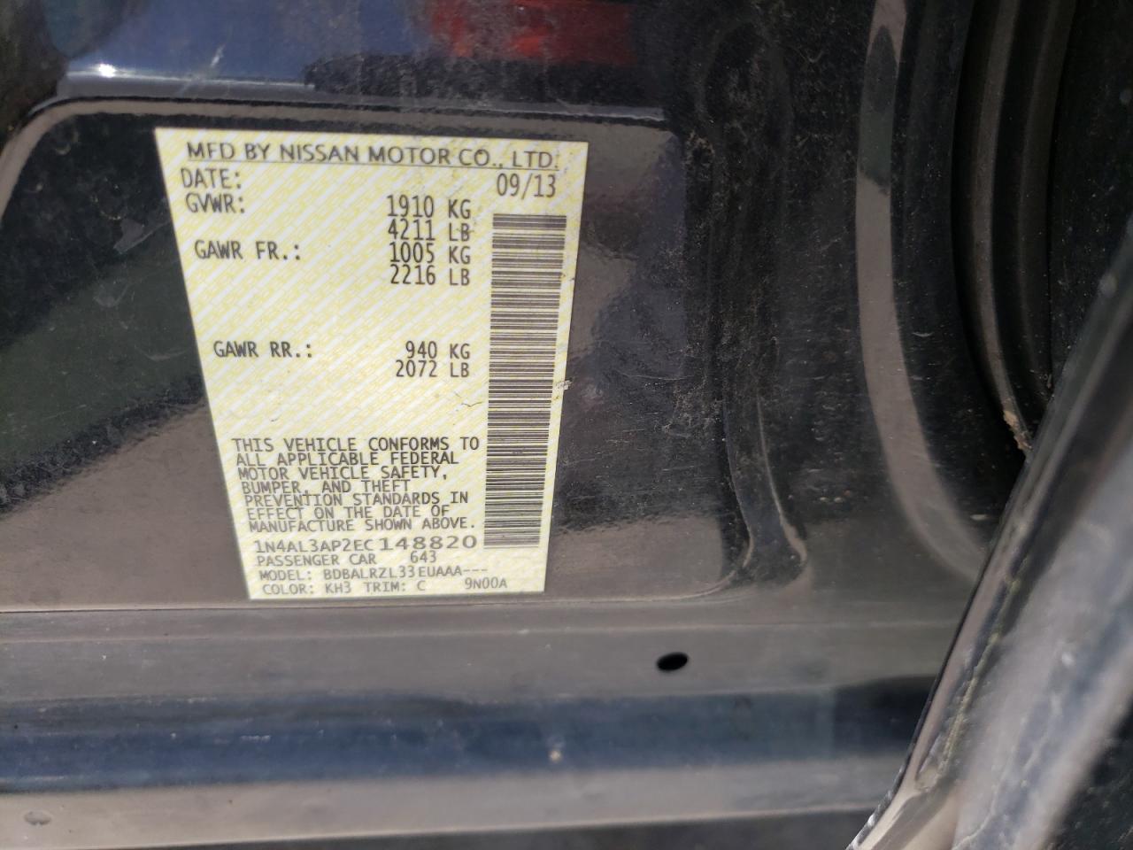 Photo 10 from auction – 2014 NISSAN ALTIMA 2.5 with VIN 1N4AL3AP2EC148820