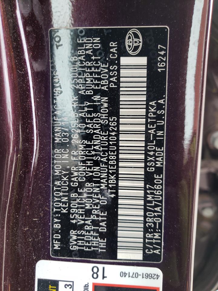 Photo 10 from auction – 2014 TOYOTA AVALON BAS with VIN 4T1BK1EB8EU104265