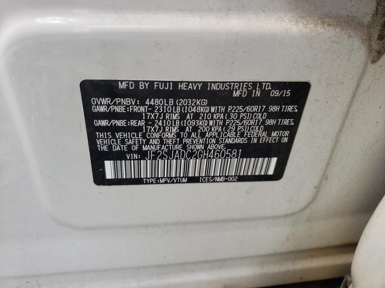 Photo 10 from auction – 2016 SUBARU FORESTER 2 with VIN JF2SJADC2GH460581