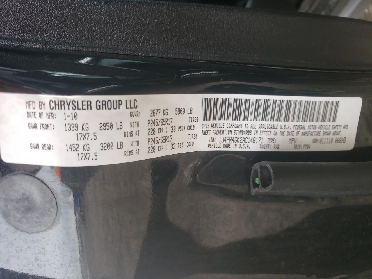 Photo 10 from auction – 2010 JEEP GRAND CHER with VIN 1J4PR4GK2AC146171