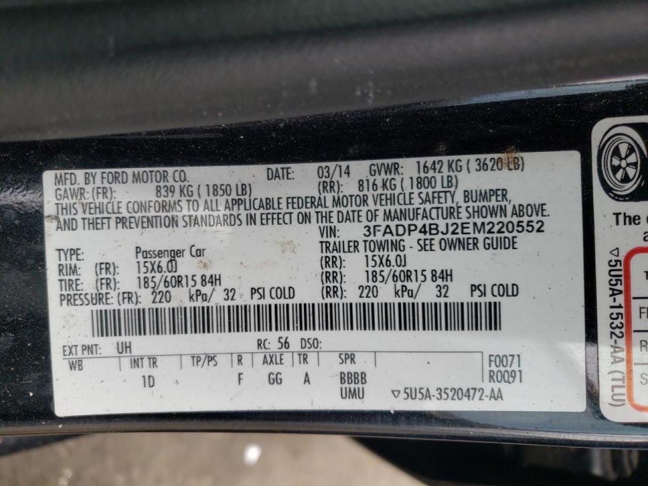 Photo 10 from auction – 2014 FORD FIESTA SE with VIN 3FADP4BJ2EM220552