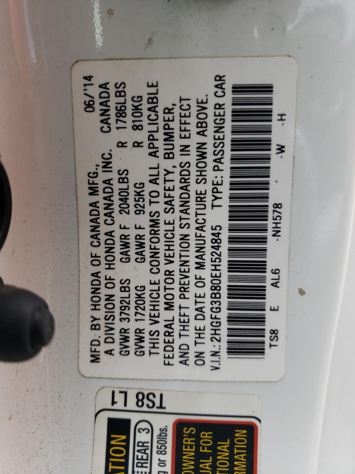 Photo 10 from auction – 2014 HONDA CIVIC EX with VIN 2HGFG3B80EH524845