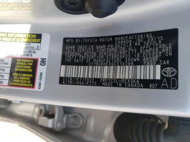 Photo 10 from auction – 2016 TOYOTA COROLLA L with VIN 2T1BURHEXGC514388