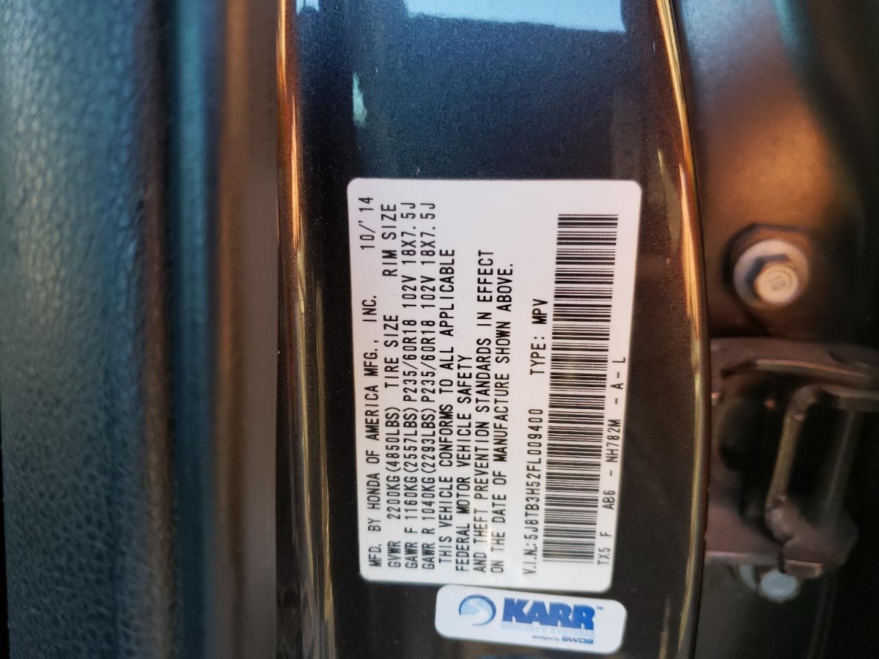 Photo 10 from auction – 2015 ACURA RDX TECHNO with VIN 5J8TB3H52FL009400