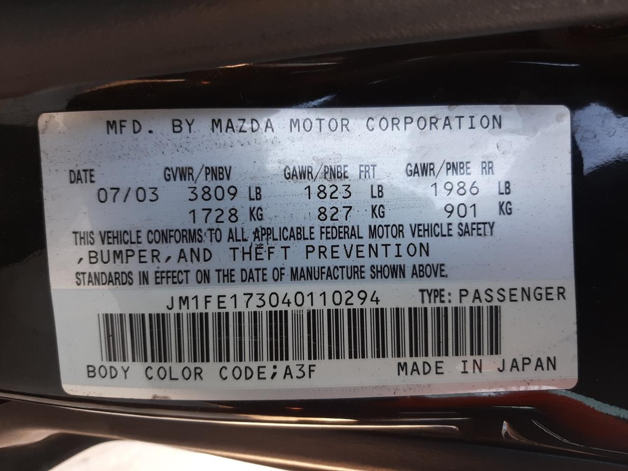 Photo 10 from auction – 2004 MAZDA RX8 with VIN JM1FE173040110294