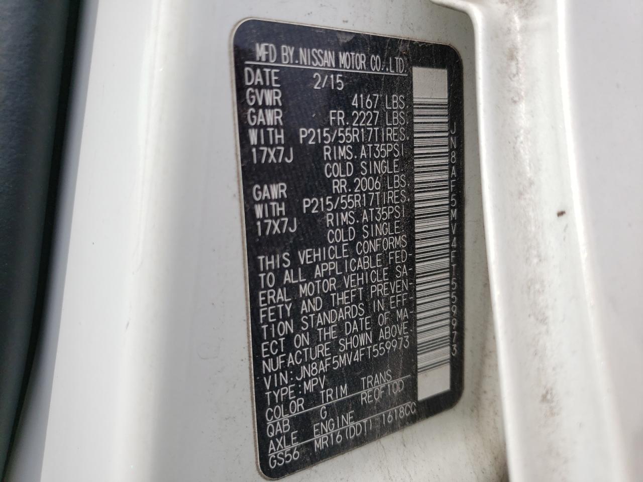 Photo 10 from auction – 2015 NISSAN JUKE S with VIN JN8AF5MV4FT559973
