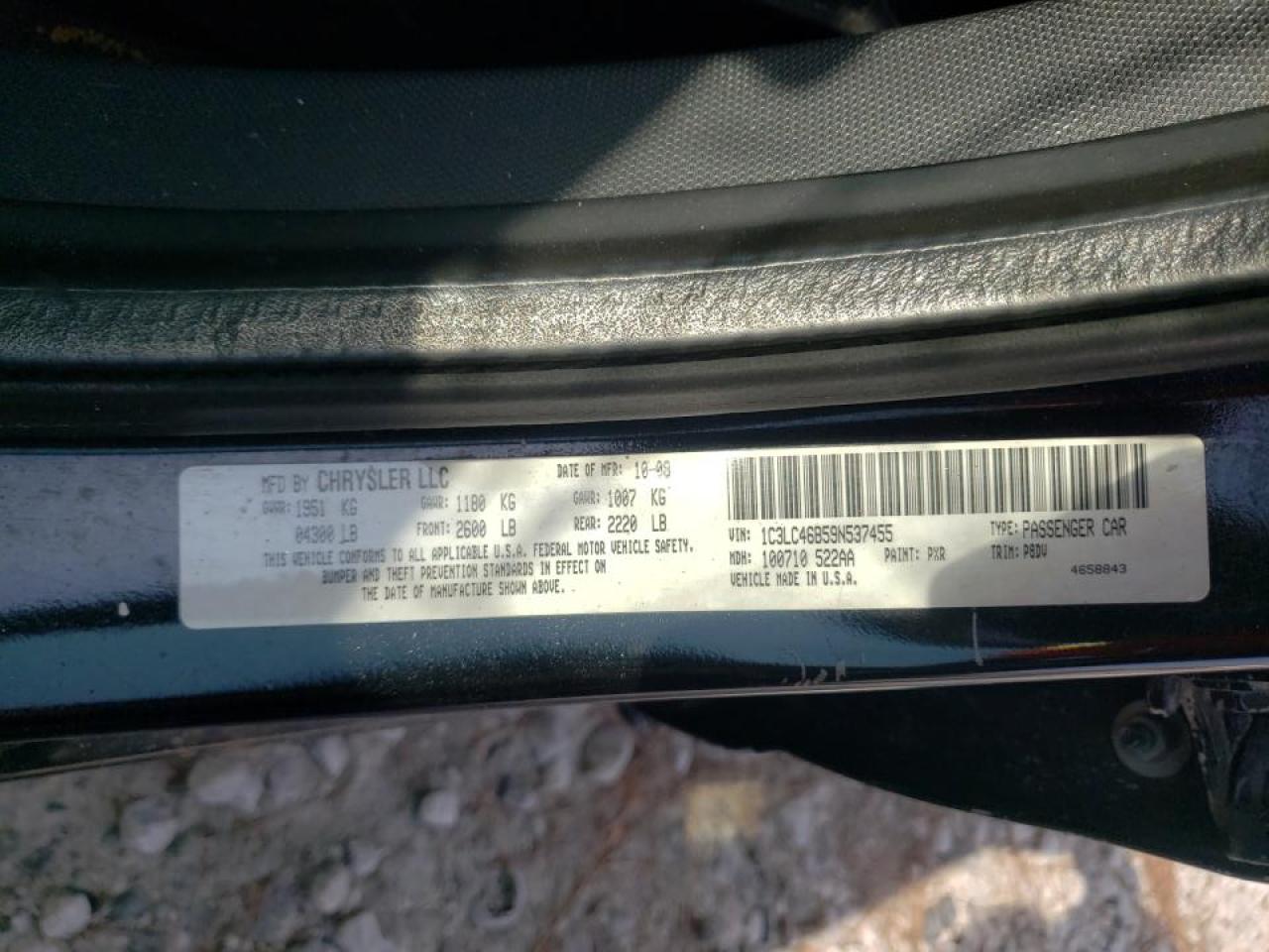 Photo 10 from auction – 2009 CHRYSLER SEBRING LX with VIN 1C3LC46B59N537455