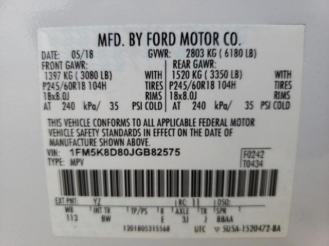 Photo 10 from auction – 2018 FORD EXPLORER X with VIN 1FM5K8D80JGB82575