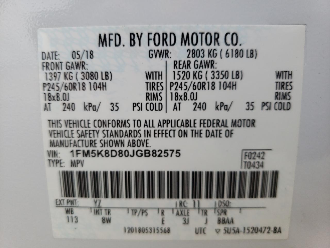 Photo 20 from auction – 2018 FORD EXPLORER X with VIN 1FM5K8D80JGB82575