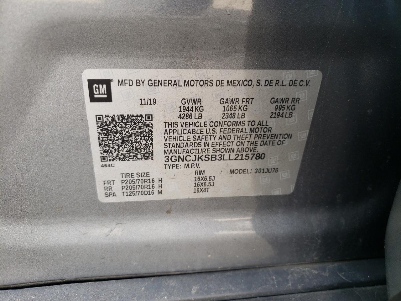 Photo 10 from auction – 2020 CHEVROLET TRAX LS with VIN 3GNCJKSB3LL215780