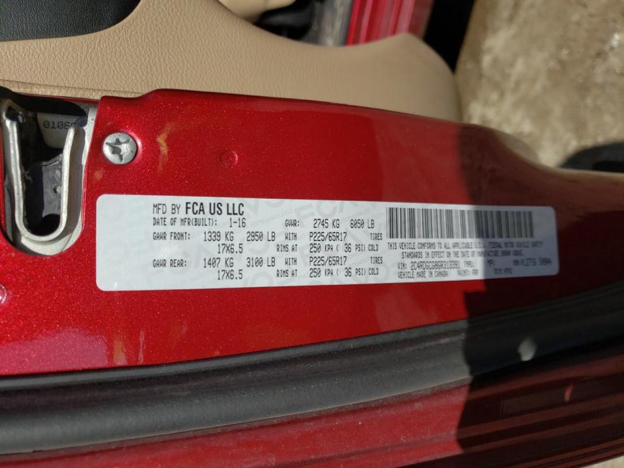 Foto 10 de la subasta – 2016 DODGE GRAND CARA con VIN 2C4RDGCG8GR313391