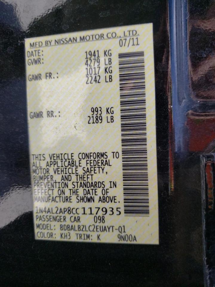 Photo 10 from auction – 2012 NISSAN ALTIMA BAS with VIN 1N4AL2AP8CC117935