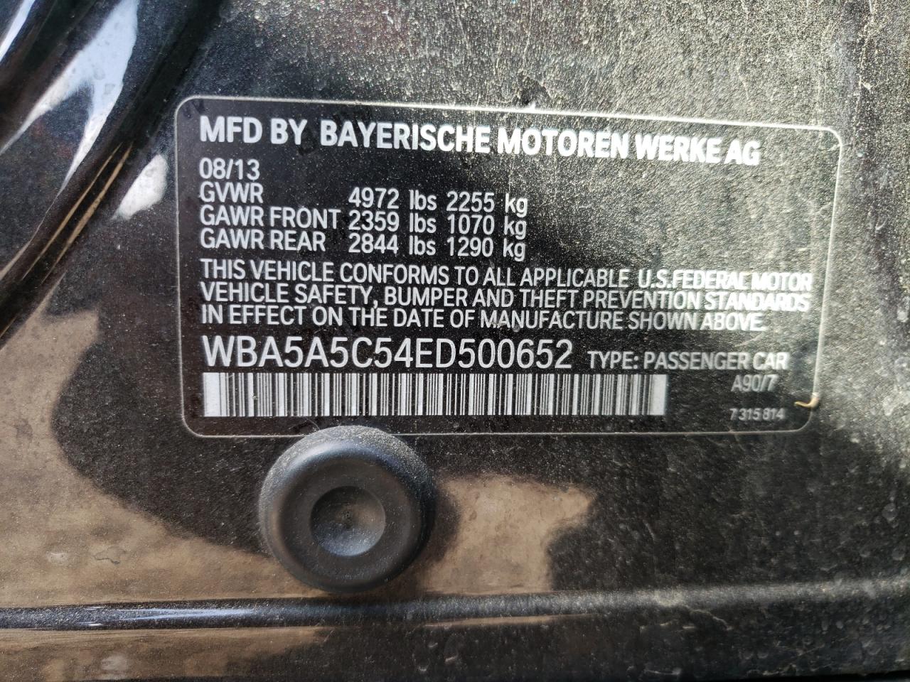 Photo 10 from auction – 2014 BMW 528 I with VIN WBA5A5C54ED500652