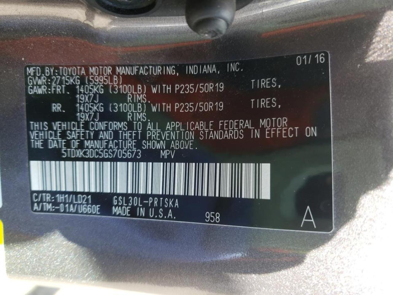 Photo 10 from auction – 2016 TOYOTA SIENNA SE with VIN 5TDXK3DC5GS705673