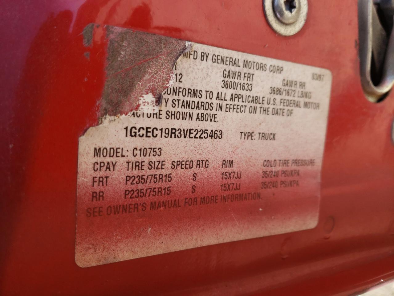 Photo 10 from auction – 1997 CHEVROLET GMT-400 C1 with VIN 1GCEC19R3VE225463