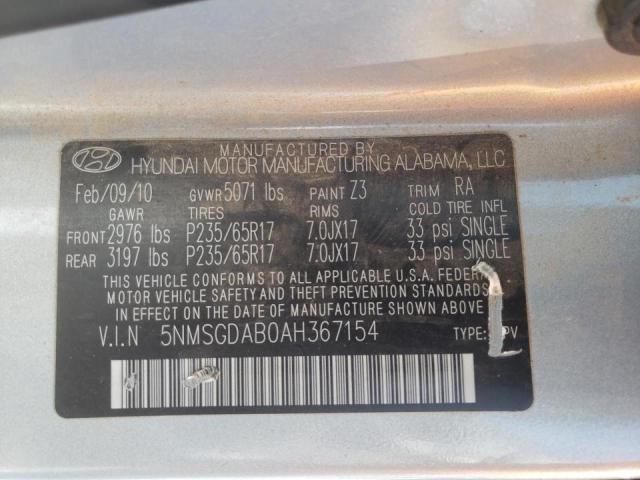 Photo 10 from auction – 2010 HYUNDAI SANTA FE G with VIN 5NMSGDAB0AH367154
