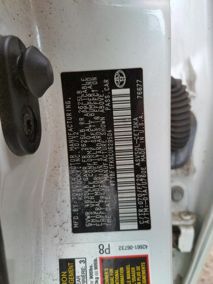 Photo 10 from auction – 2012 TOYOTA CAMRY BASE with VIN 4T1BF1FK6CU629504