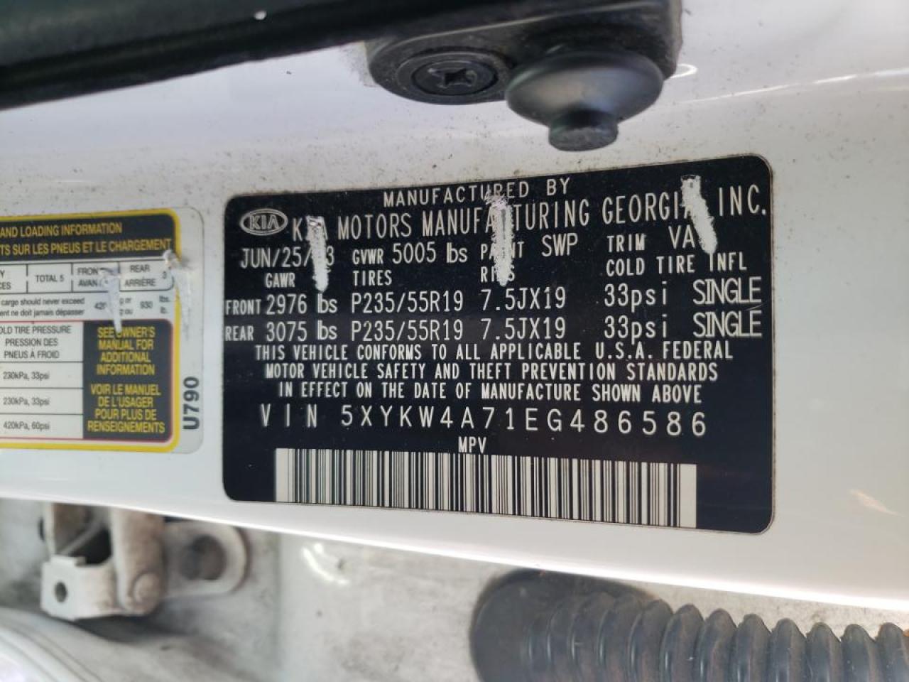 Photo 10 from auction – 2014 KIA SORENTO SX with VIN 5XYKW4A71EG486586
