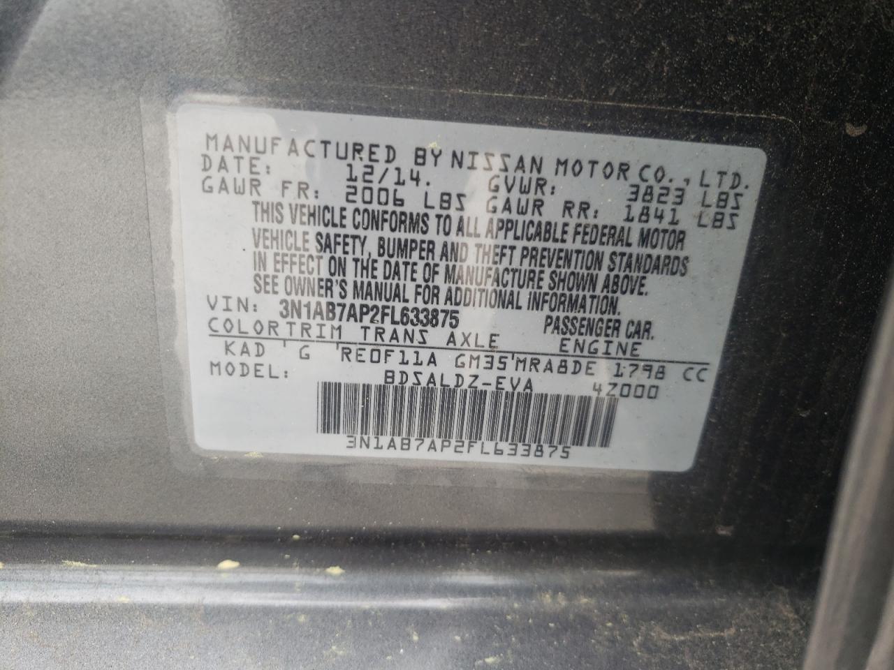 Photo 10 from auction – 2015 NISSAN SENTRA S with VIN 3N1AB7AP2FL633875