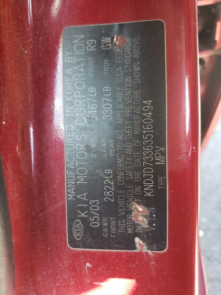 Photo 10 from auction – 2003 KIA SORENTO EX with VIN KNDJD733635160494
