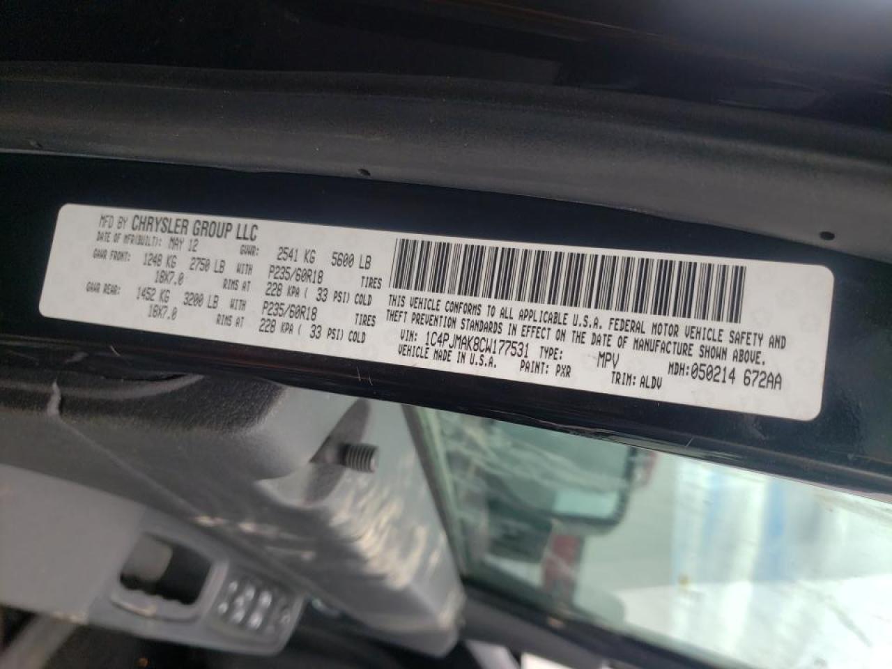 Photo 10 from auction – 2012 JEEP LIBERTY SP with VIN 1C4PJMAK8CW177531