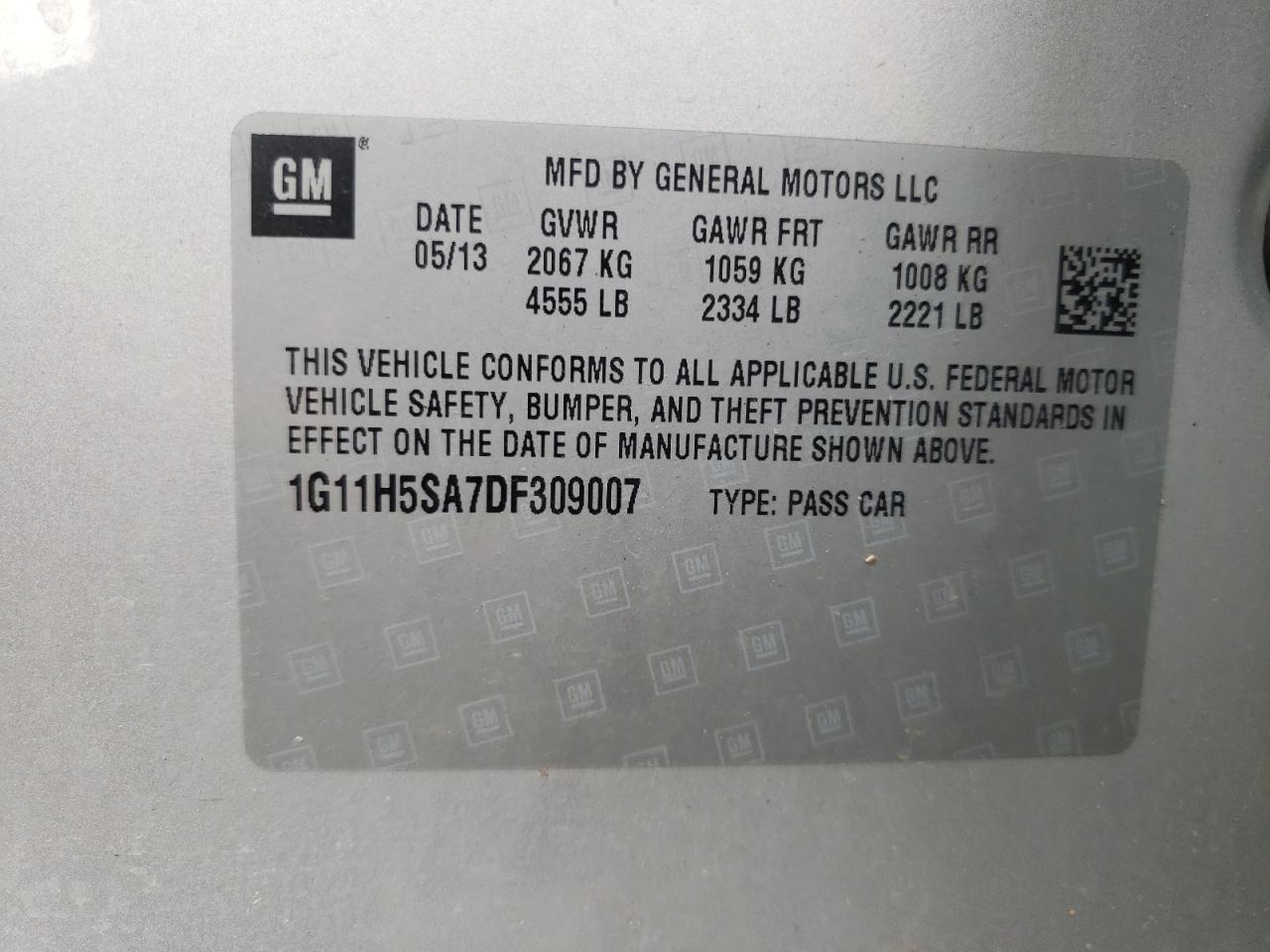 Photo 10 from auction – 2013 CHEVROLET MALIBU LTZ with VIN 1G11H5SA7DF309007