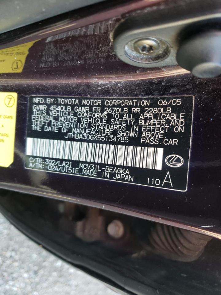Photo 10 from auction – 2005 LEXUS ES 330 with VIN JTHBA30GX55134785
